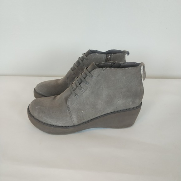 Kenneth Cole Reaction Prime Lace Up Suede Wedge Ankle Boots Side Zip Size 8 - Picture 2 of 7